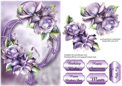 Purple Porcelain Roses & Purple Frame