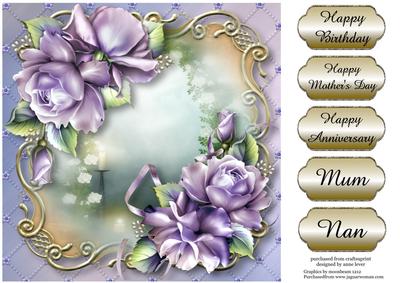 Purple Porcelain Roses Golden Scene - Square