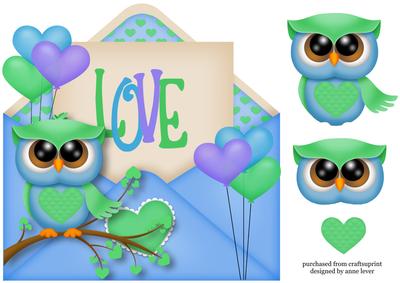Valentine Owl Love Letter Envelope Shaped Topper