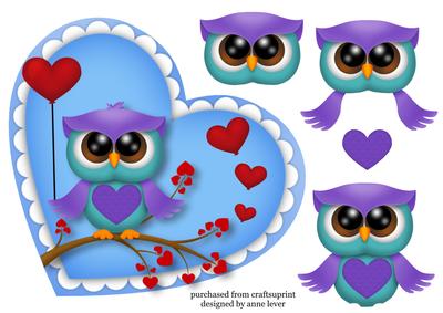 Heart Shaped Owl Heart Topper in Blue