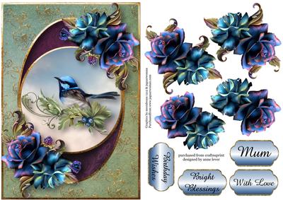 Centre Circle - Blue Bird & Blue Roses