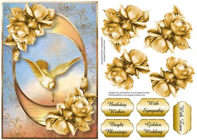 Centre Circle - Golden Dove & Gold Roses