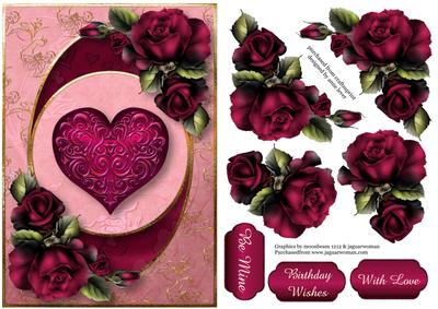 Centre Circle - Magenta Heart and Roses