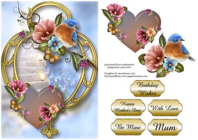 Hearts and Flowers - Beautiful Bluebird