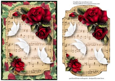 Red Roses & White Butterflies Sheet Music Plaque