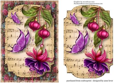Fuschias & Butterflies Sheet Music Plaque