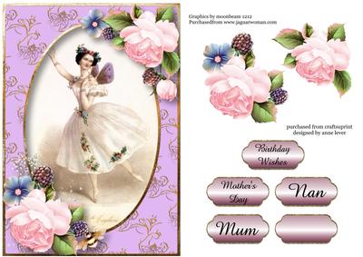 Vintage Ballerina & Pink Roses