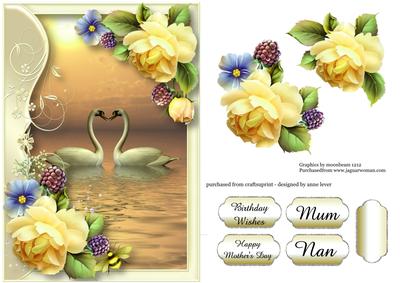 Serene Swans with Soft Yellow Roses