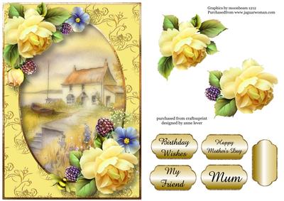 Cottage by the Sea with Soft Yellow Roses