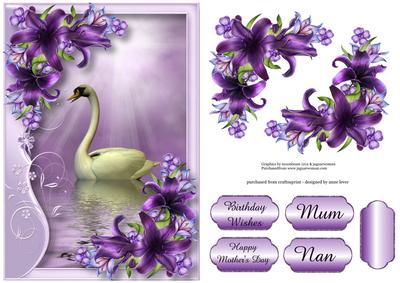 Serene Swan with Deep Purple Lilies
