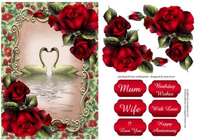 Romantic Red Roses Swan Reflection