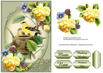 Gorgeous Goldfinch & Soft Yellow Roses