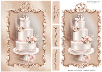 Elegant Wedding Cake with Swans & Pink Roses