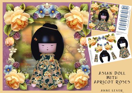 Asian Doll with Apricot Roses