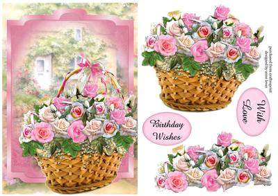 Basket of Beautiful Pink Roses