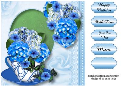 Beautiful Blue Hydrangeas in a Teacup