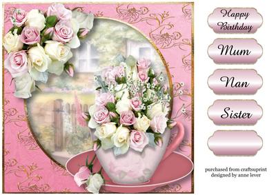 Beautiful Pink & Cream Roses in a Teacup