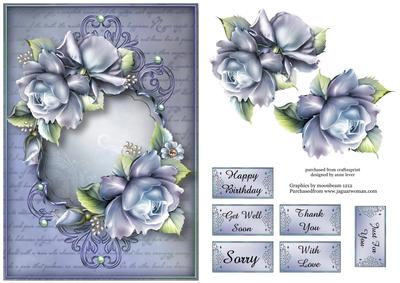 Beautiful Blue Roses and Script Frame
