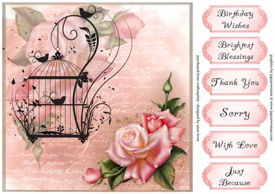 Gorgeous Pink Rose & Birdcage Silhouette