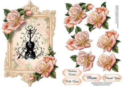 Peach Rose & Violin Flourish, Shaped Topper