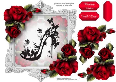Red Roses & Silhouette, Shaped Topper