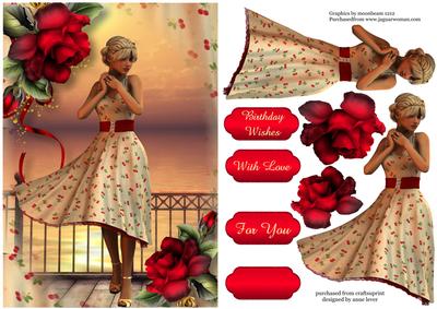 Cherry Print Dress & Red Roses Sunset