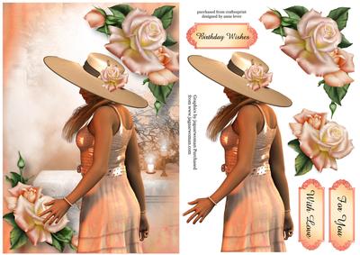 Peach Dress, Hat & Roses