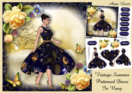 Vintage Summer Patterned Dress in Navy