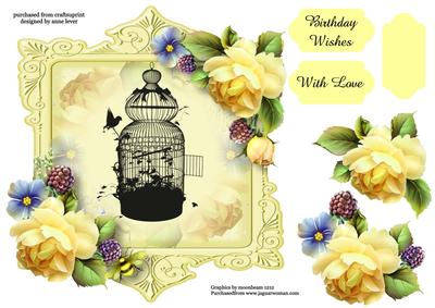 Soft Yellow Roses & Silhouette, Shaped Topper