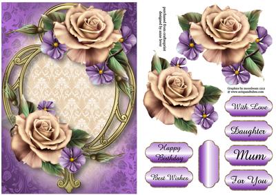 Champagne and Purple Roses & Golden Frame