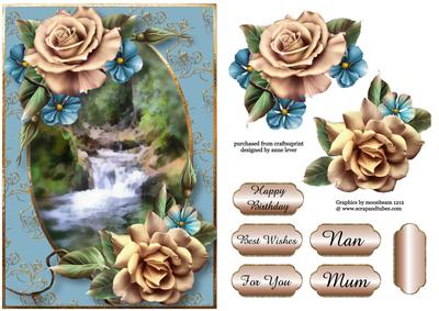 Champagne & Blue Roses at the Waterfall