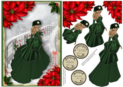 Christmas Beauty in Green Ascending the Stairs