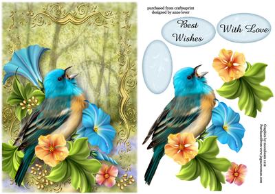 Beautiful Blue Bird with Decoupage