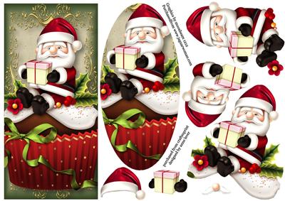 Santa Cupcake - Dl + Plaque + Decoupage