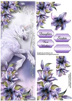 Large Dl Majestic Unicorn & Purple Lilies
