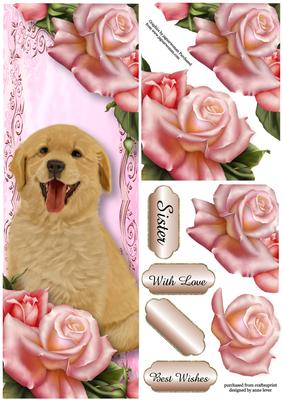 Large Dl Cute Puppy & Pink Roses