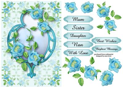 Striking Art Deco Frame & Blue Embroidered Flowers