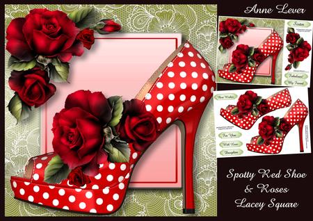 Spotty Red Shoe & Roses Lacey Square