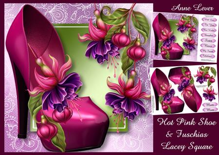 Hot Pink Shoe & Fuschias Lacey Square
