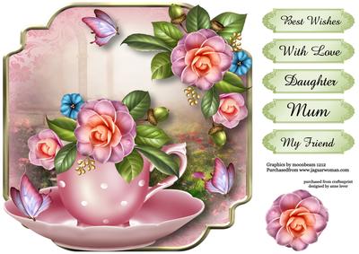 Teacup, Saucer & Camellias - Shaped Topper