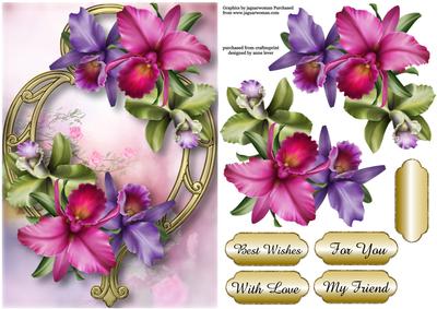 Tropical Orchids on Golden Frame