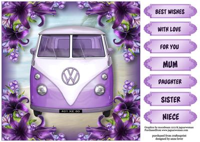 Floral Vw Van - Purple Lilies