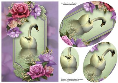 Belle Roses Swan Reflection Oval Pyramid