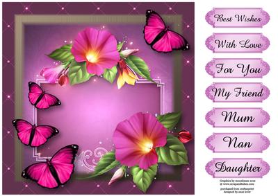 Gorgeous Morning Glory & Pink Butterflies