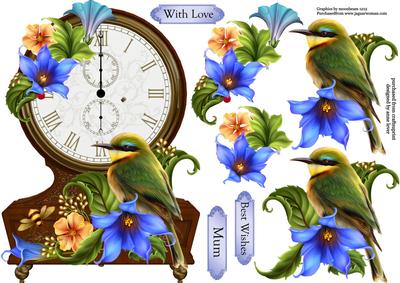 Fabulous Floral Clock Shaped Card - Songbird
