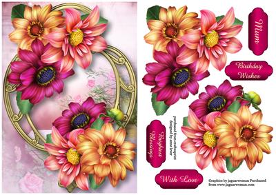 Gorgeous Dahlias on a Golden Frame
