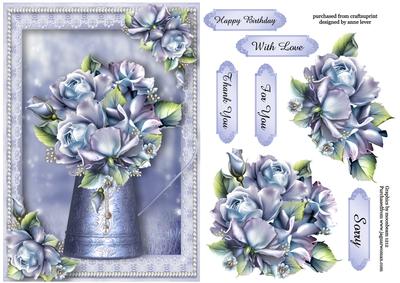 Beautiful Blue Roses Water Jug