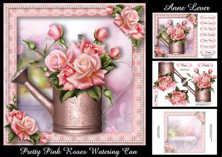Pretty Pink Roses Vintage Watering Can