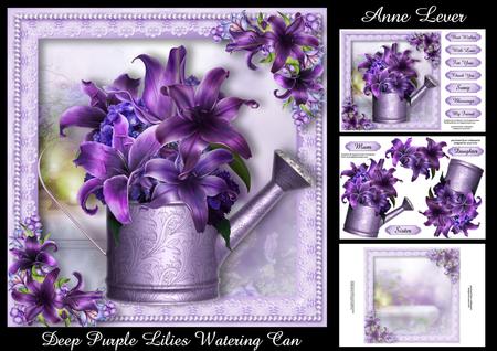 Deep Purple Lilies Vintage Watering Can