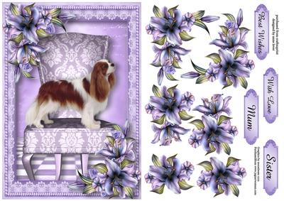Cavalier King Charles Spaniel & Purple Lilies